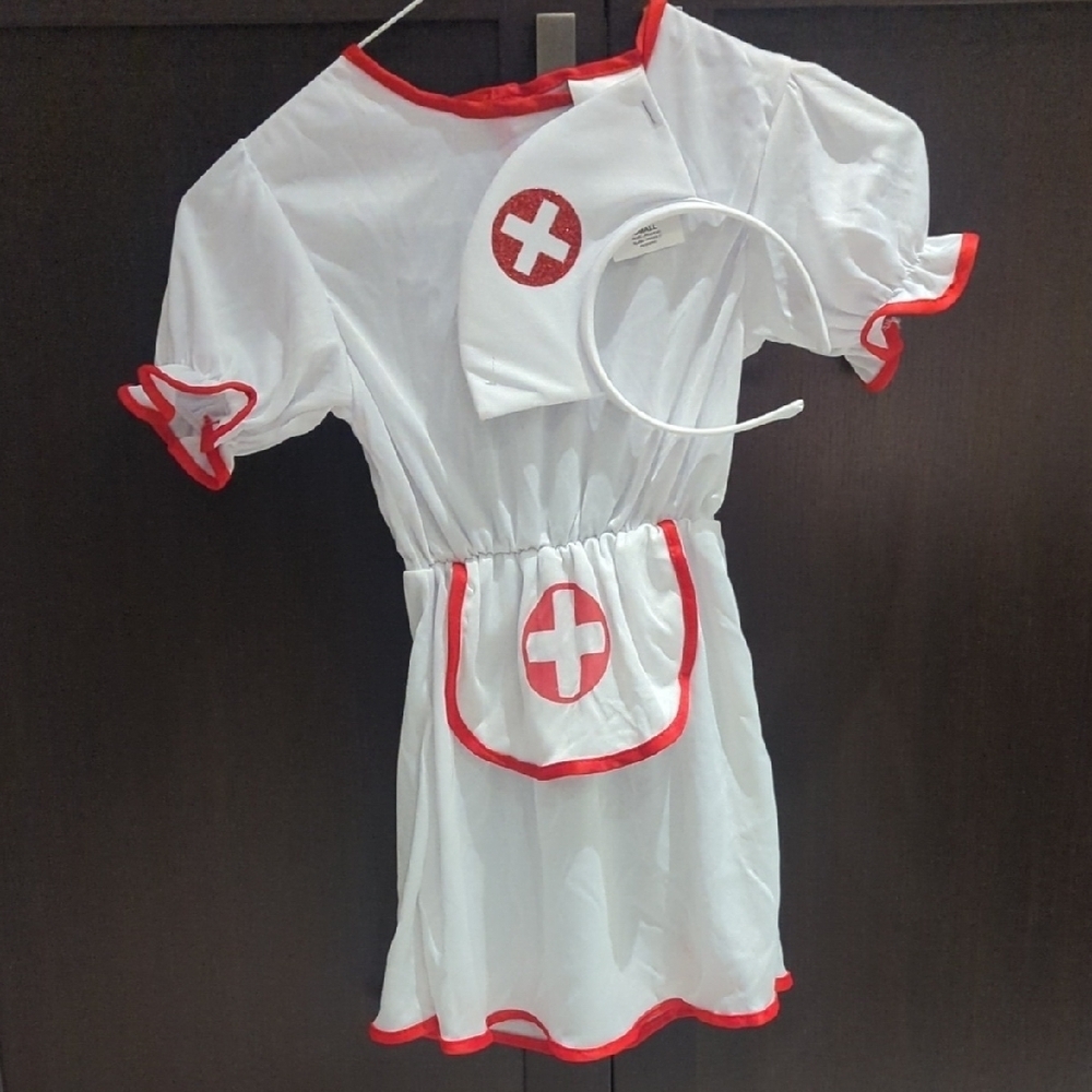 Kids Nurse Costume with Headband - White and Red - 3-4T